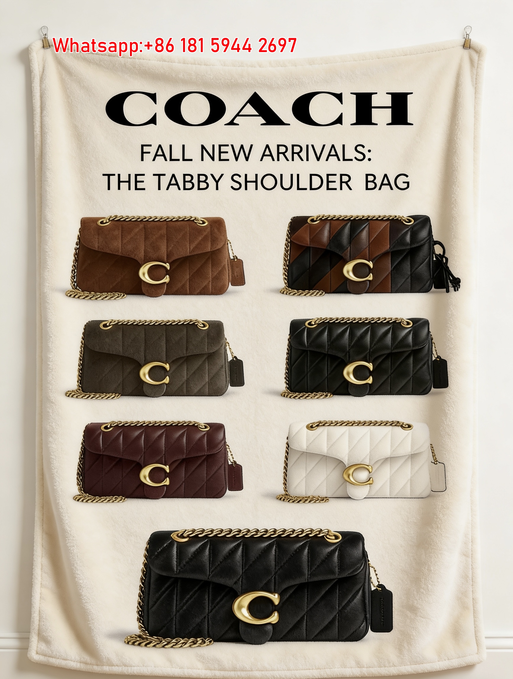 Coach Fall Tabby Shoulder Bag Print Flannel Throw Blanket for Sofa C118